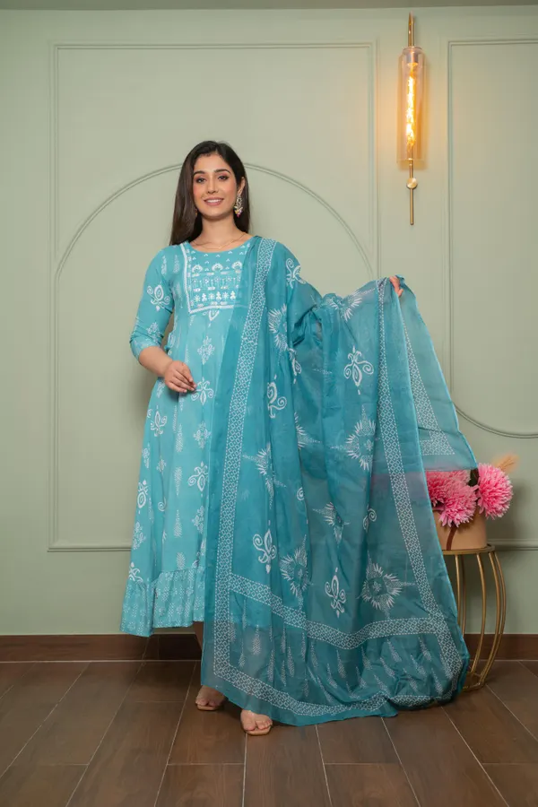 Premium Rayon & Cotton Kurti with Dupatta Set | KS949